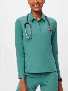 Figs Teal Polo-Style Medical Top